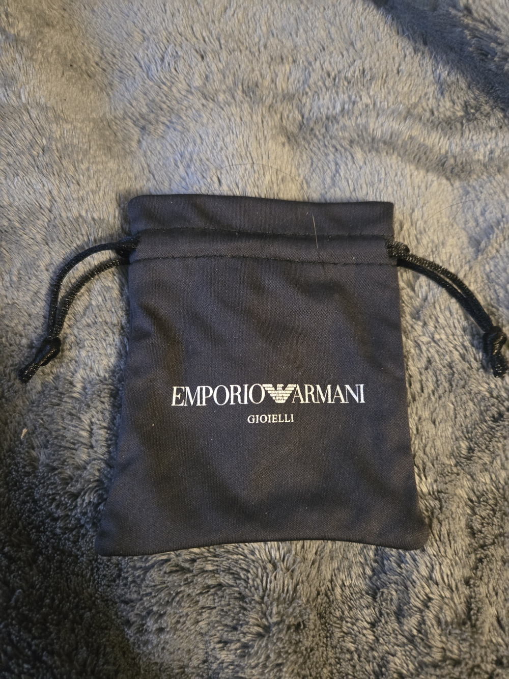 Emporio Armani Black Drawstring Jewelry Pouch with Logo